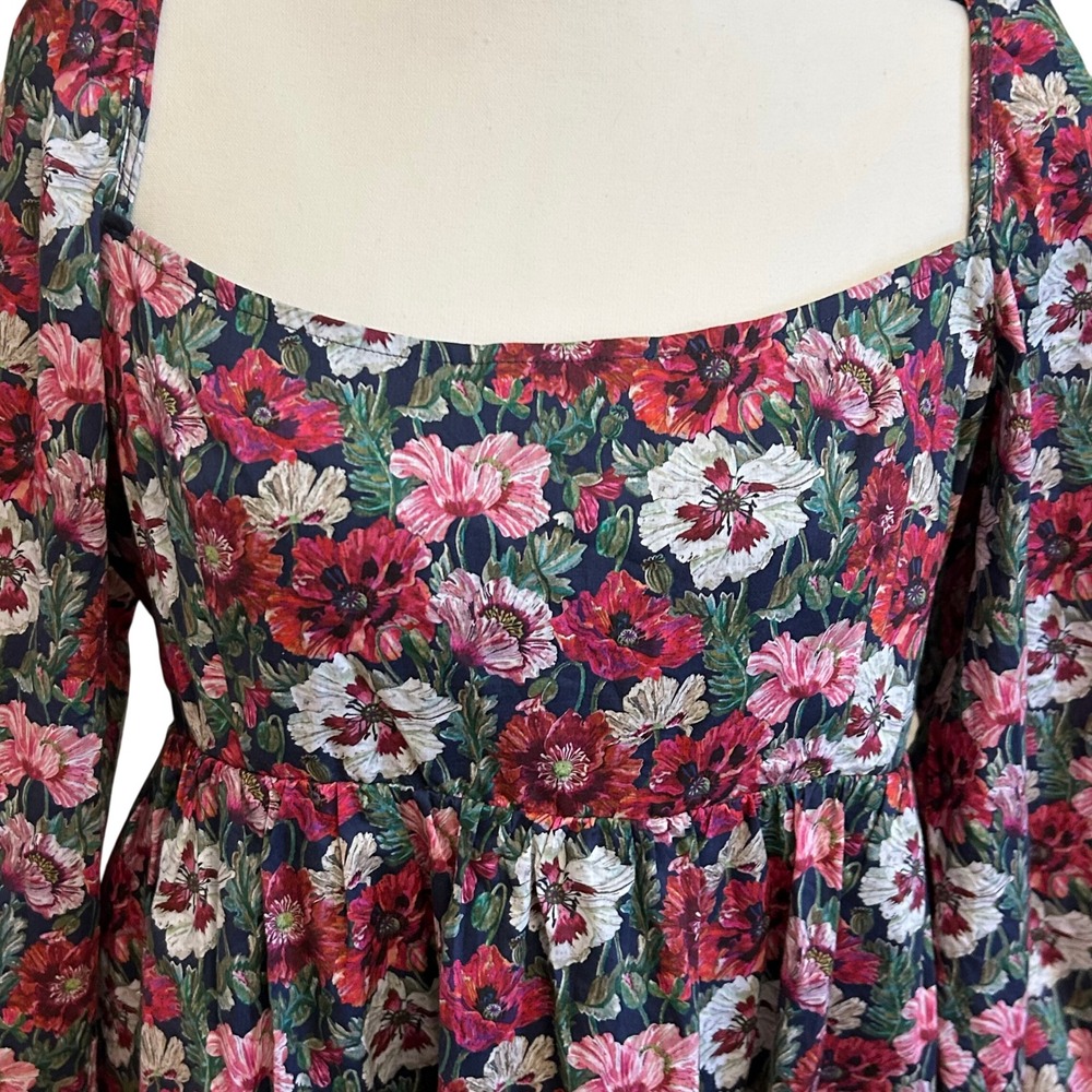 J. Crew Liberty Fabric Floral Square‎ Neck Puff Sleeve Smocked Dress Size 12 - Picture 4 of 10